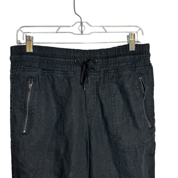 Athleta Womens Black Linen Jogger Pants Size 10/10T With Elastic Waist & Zipper - Picture 2 of 7